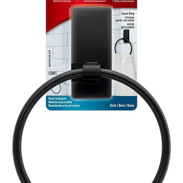 Command Hand Towel Holder Matte Black with Water Resistant Command Strips, Rust Resistant Bathroom Organizer, Holds up to 5 lbs
