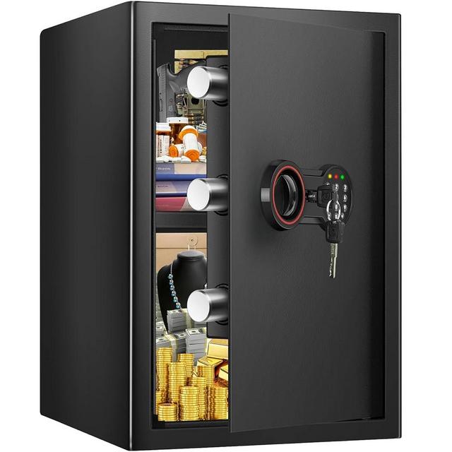 2.5 Cub Large Home Safe Fireproof Waterproof, Anti-Theft Home Security Safe Box with Removable Shelf, Digital Keypad and Spare Keys, Fireproof Safe for Home Firearm Money Valuables