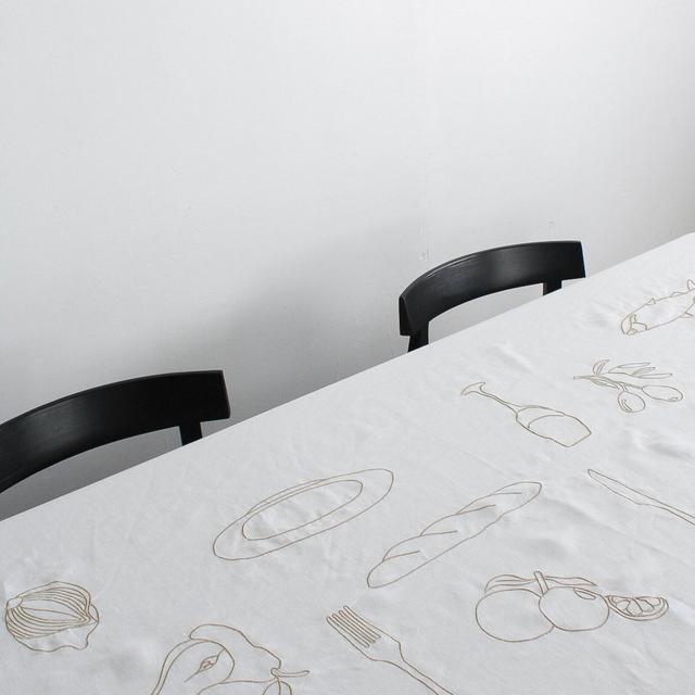 Embroidered Aperitif Linen Tablecloth In Beige