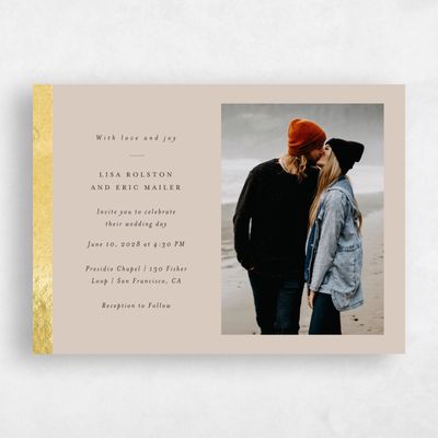 Canvas Tan, Beige Wedding Invitation - Jules Photo Foil