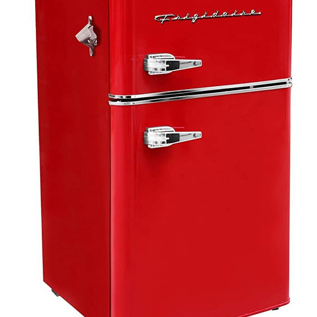 Frigidaire EFR840-RED 3.2 Cu Ft Red 2 Door Retro Bar Fridge with Side Bottle Opener
