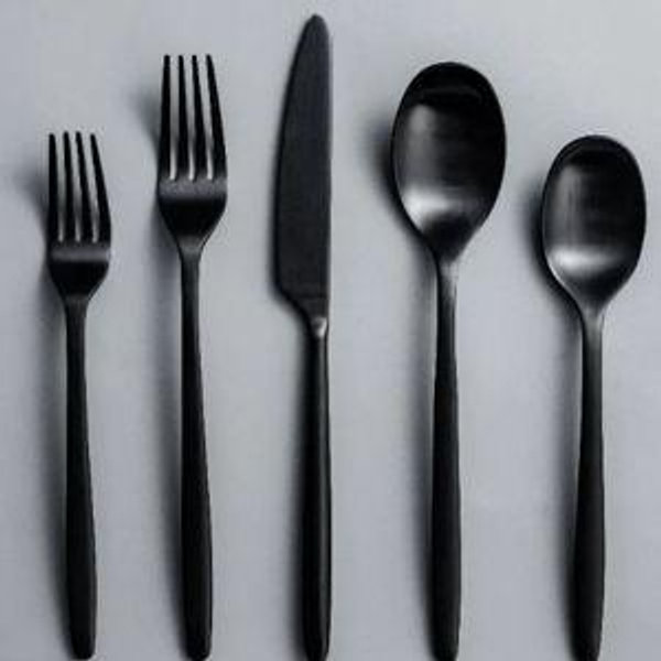 Ava Matte Black Flatware | JazzUpCo — 40 piece set for 8 people