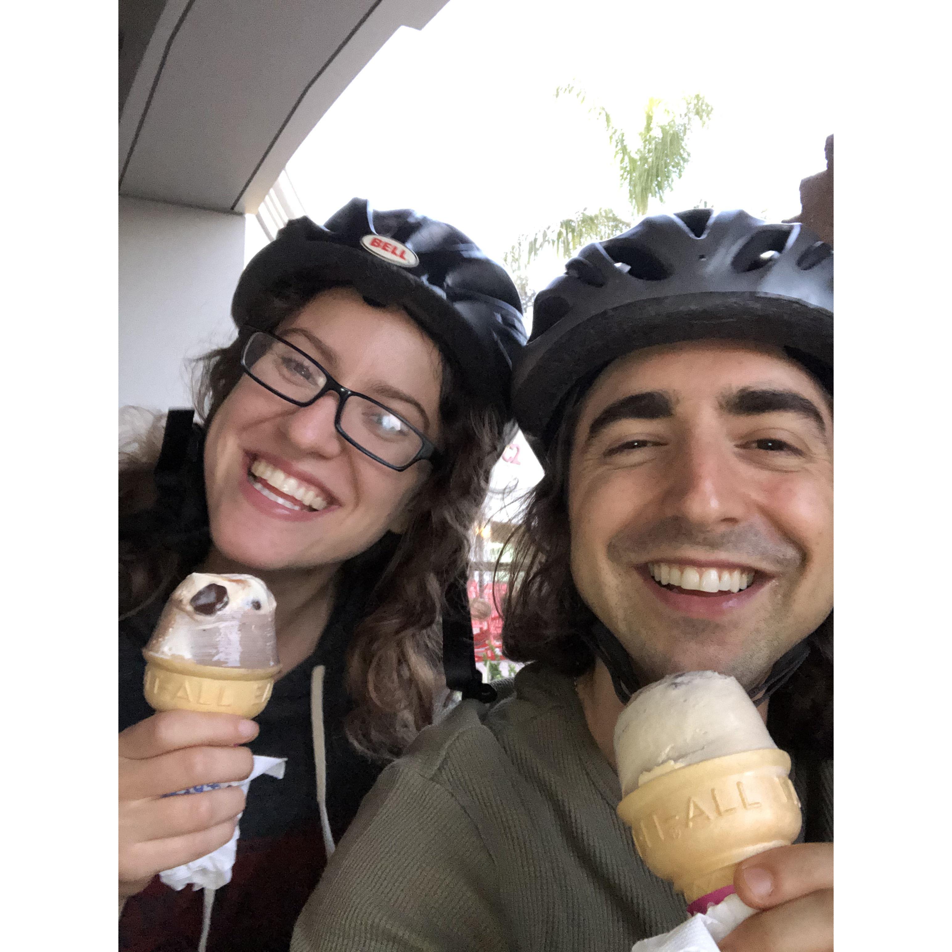 Biking to a nearby ice cream shop