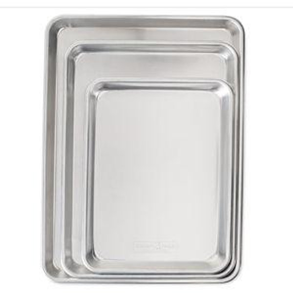 Nordic Ware Naturals 3 Piece Set - USA Made Aluminum Commercial Quality Sheet Pan for Baking or Roasting, Encapsulated Galvanized Steel Rim Prevents Warping; Half Sheet, Jelly Roll and Quarter Sheet