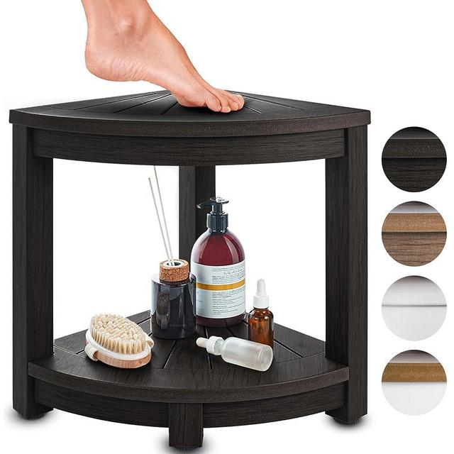 ROHKEX Corner Shower Stool HIPS - Waterproof Shower Bench for Shaving Legs - Easily Assembled Shower Organizer - Shower Seat for Inside Shower (Black)