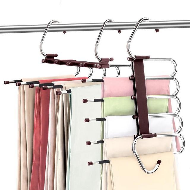 Utopia Home Pants Hangers Space Saving 2 Pack - Clothes Hanger with S-Type Stainless Steel Hook & Anti-Slip Design - Closet Organizer for Jeans, Trousers, Skirts, Scarf & Slacks (Brown)