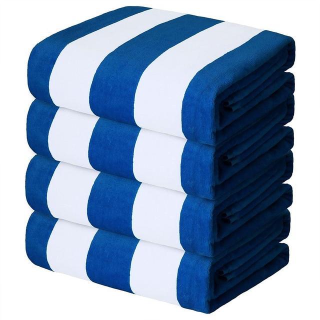 Exclusivo Mezcla 4 Pack Cotton Oversized 35x70 Inches Soft Cabana Stripe Thick Beach Towel, Super Absorbent Travel Bath Pool Towel (Ocean Blue)