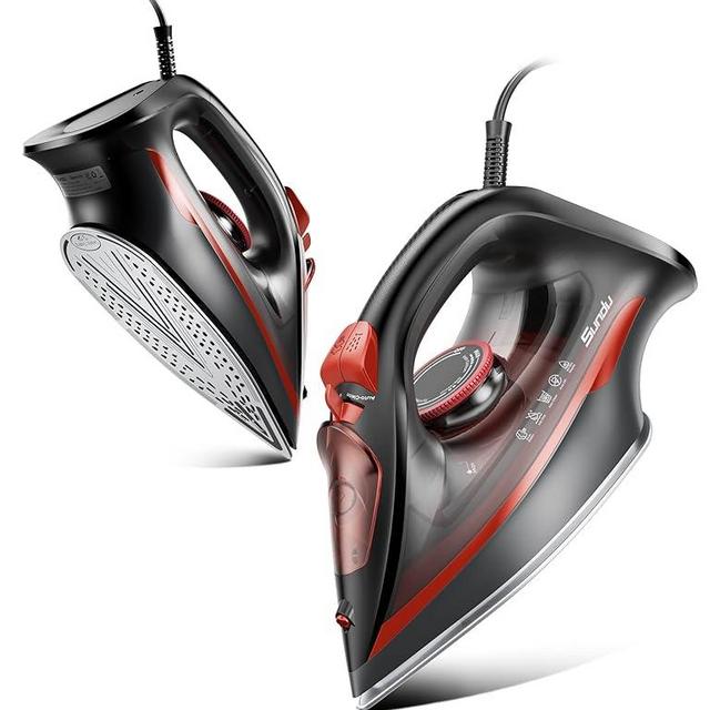 Sundu Steam Iron for Clothes with Rapid Heating Ceramic Coated Soleplate,1500W with Precise Thermostat Dial,Self-Cleaning, Auto-Off,11.84oz Water Tank for Home Clothes Ironing Use,Red