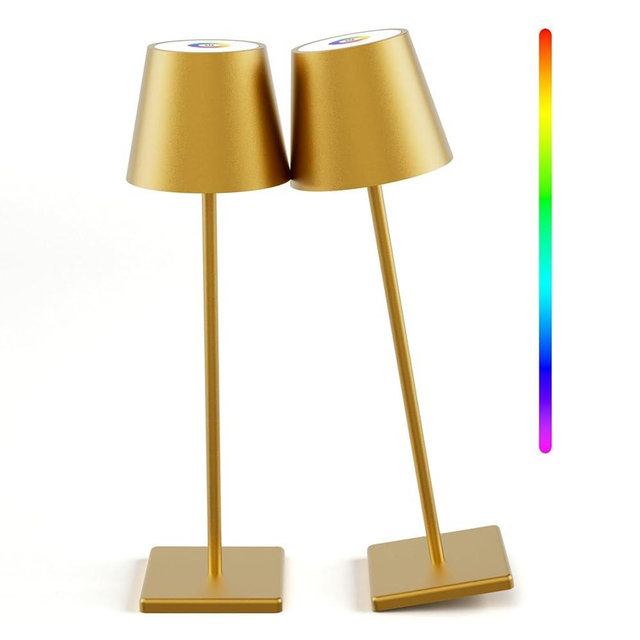 2-Pack LED Cordless Table Lamp with RGB & Stepless Dimming, 3W 5500mAh Rechargeable Table Lamps Battery Operated Table Light Stepless Dimmable Portable Table Lamp for Table/Bedroom/Outdoor (Gold)