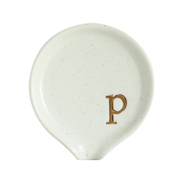 COLLECTIVE HOME - Ceramic Coffee Spoon Rest, Monogram Ceramic Spoon Holder, 3.8 Inches Coffee Spoon Holder, Mini Teaspoon Rest, Small Spoon Holder for Stove Coffee Bar (p)