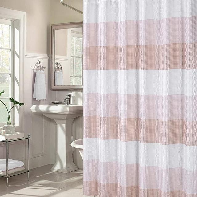 Dainty Home Waffle Weave Ombre Stripe Shower Curtain, 70X72, Textured Blush