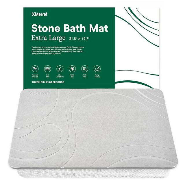 XMarrat Large Stone Bath Mat, Super Absorbent Diatomaceous Earth Bath Mat Large, Quick Drying Non-Slip Diatomite Stone Bath Mats for Bathroom, Easy to Clean (Light Gray, Extra Large 31.5" x 19.7")