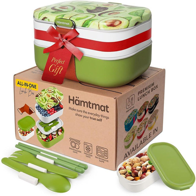 HÄMTMAT Adult Bento Box Lunch Container with Compartments for Work & Meal Prep, Set of Utensil & Chopsticks, Microwave & Dishwasher Safe, Leakproof Reusable Japanese Food Storage