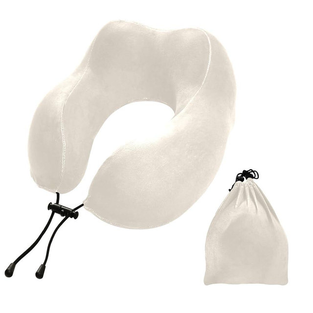 MCHIVER Beige Neck Pillow for Sleeping Memory Foam Travel Pillows with Storage Bag Adjustale Soft Head Neck Support Pillows for Car Home Office Travel Flight Travel Essentials