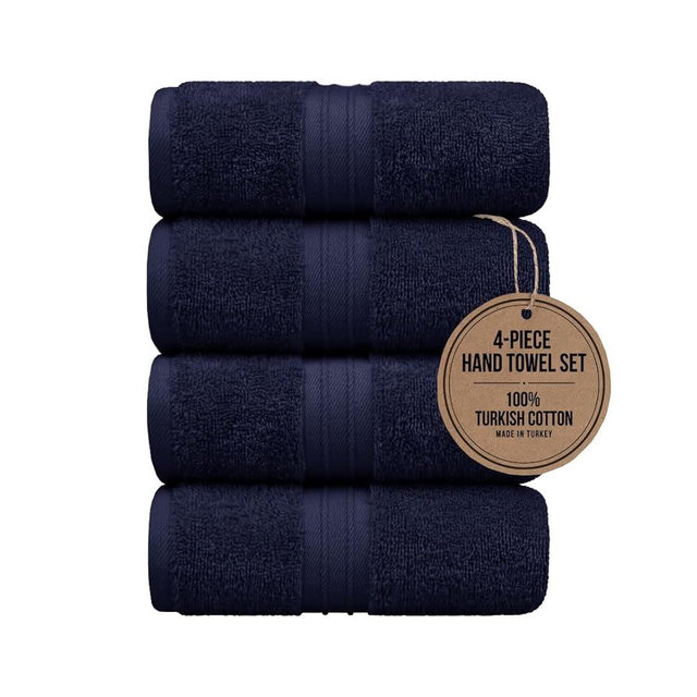 Cotoniche Hand Towels 4 Pack - Luxury & Decorative, Large (16"x 28") Plush, 100% Cotton, Soft and Thick - Versatile, Perfect as Kitchen and Bathroom Towel, Hair or Spa Towel - Royal Blue