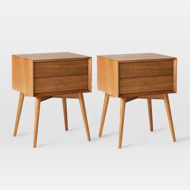 Mid-Century Nightstand , Acorn, Set of 2