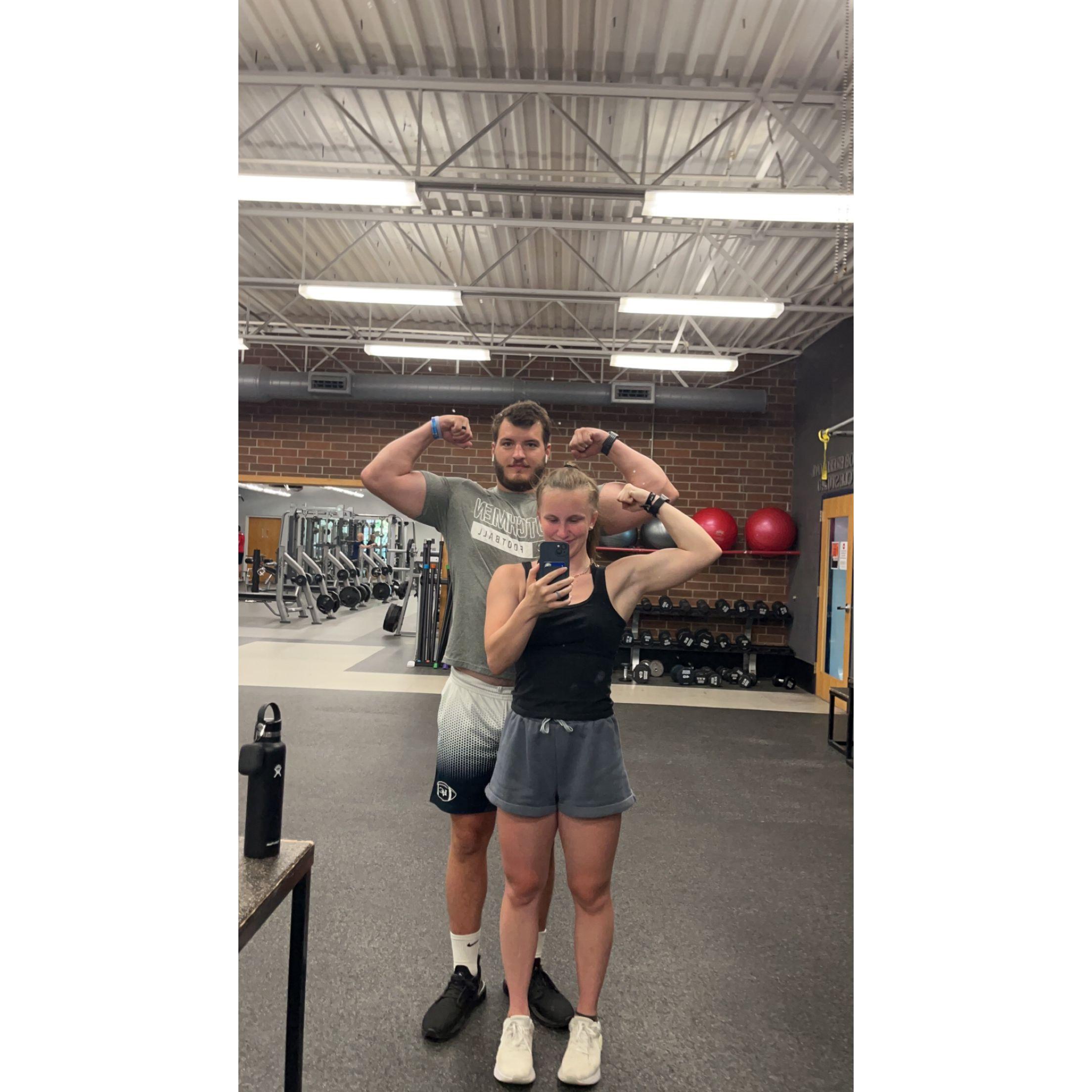 Worked out together every day Summer of 2023! Some might even say Olivia's bigger than Cody in this picture...