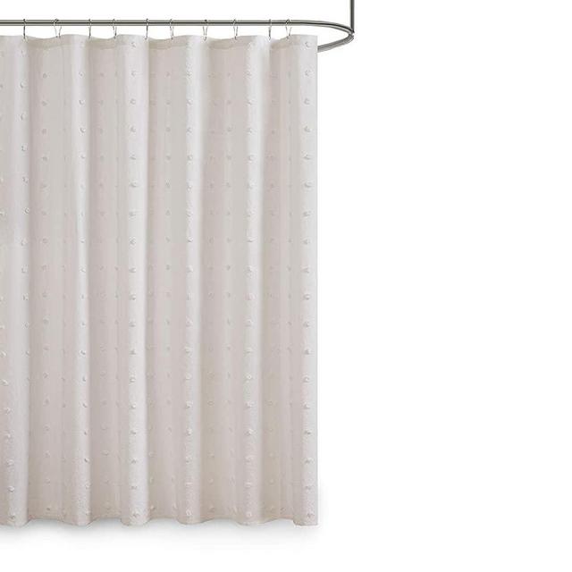 Urban Habitat Brooklyn Cotton Yarn Dyed Jacquard Pom Pom Shower Curtain Ivory 70 x 72'