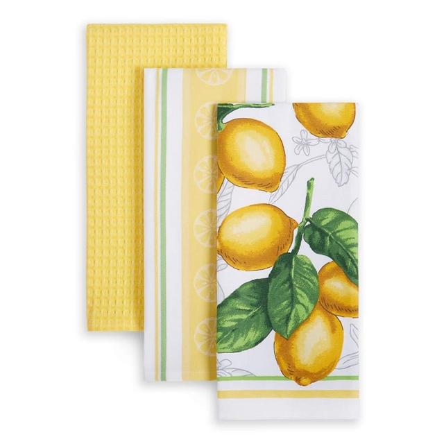 MARTHA STEWART Lint-Free Kitchen Towel 3-Pack Set, Lots of Lemons, 18"x28"