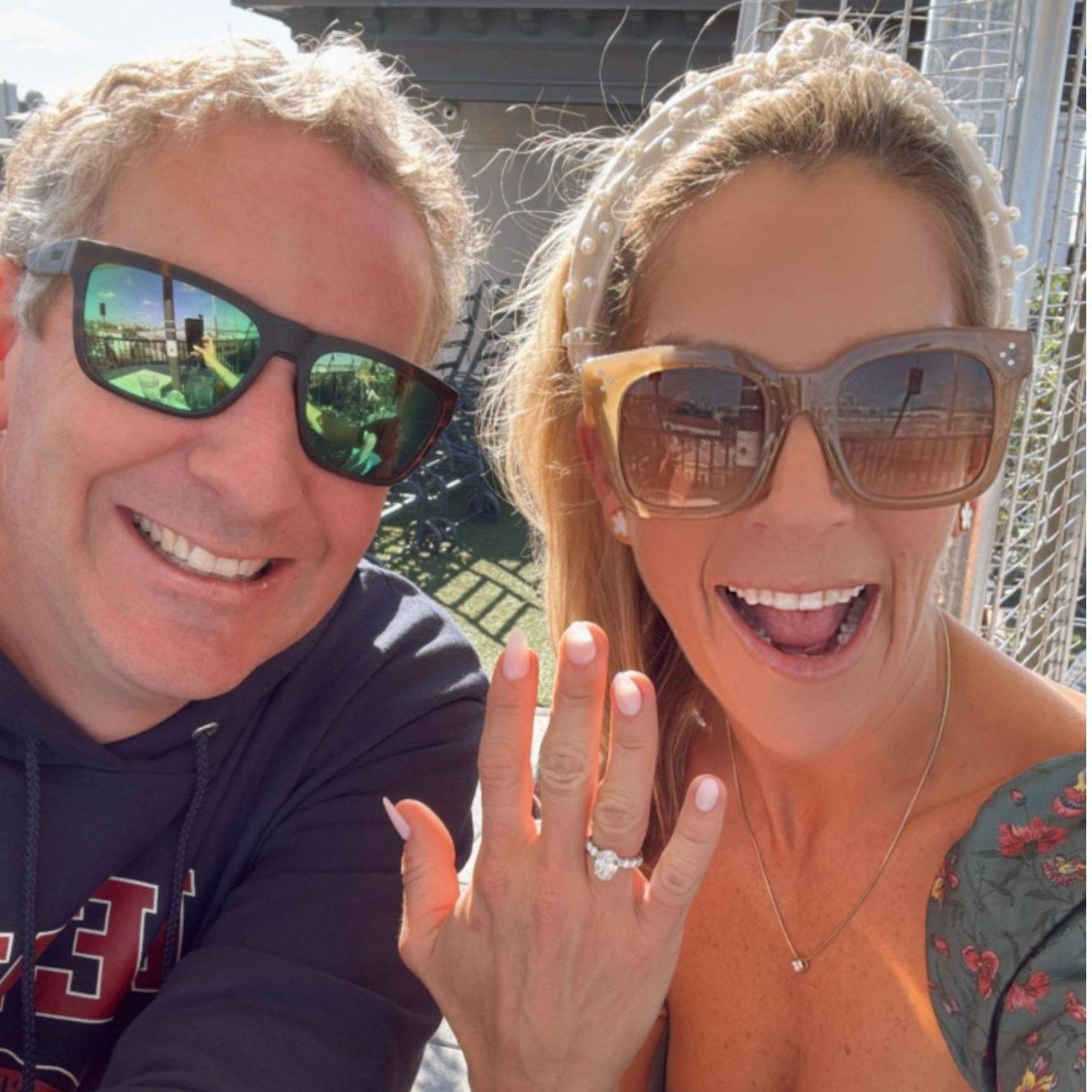 Celebrating the day after our engagement with rooftop cocktails