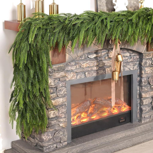Christmas Norfolk Pine Garlands - 9ft Artificial Garland Faux Green Fake Pine Needles Garland for Fireplace,Table,Window,Stairs,Mante,Holiday Indoor Outdoor Xmas Decor(1PCS)
