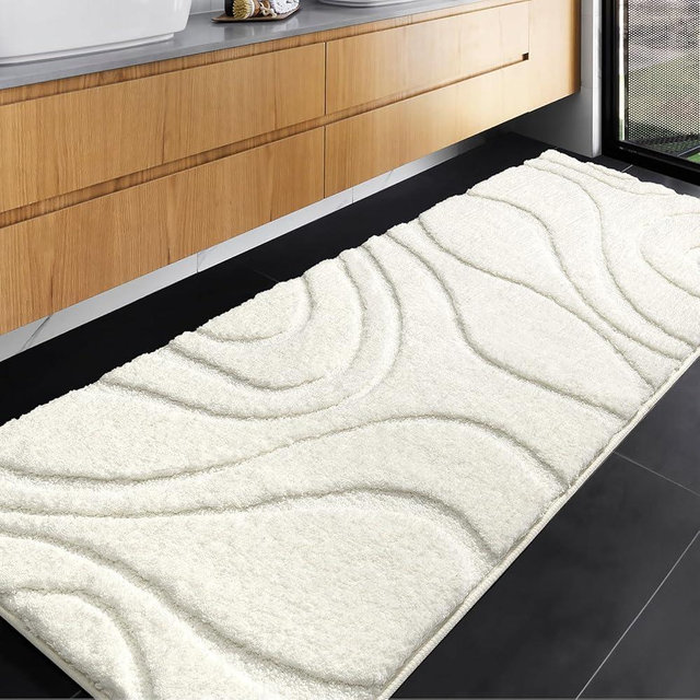 DEXDE Bathroom Rugs Runner 24 x 72 Inch,Extra Long Bathroom Rug Non-Slip,Machine Washable Bath Mats Rug,Cream White Soft Carpets for Bathroom Shower