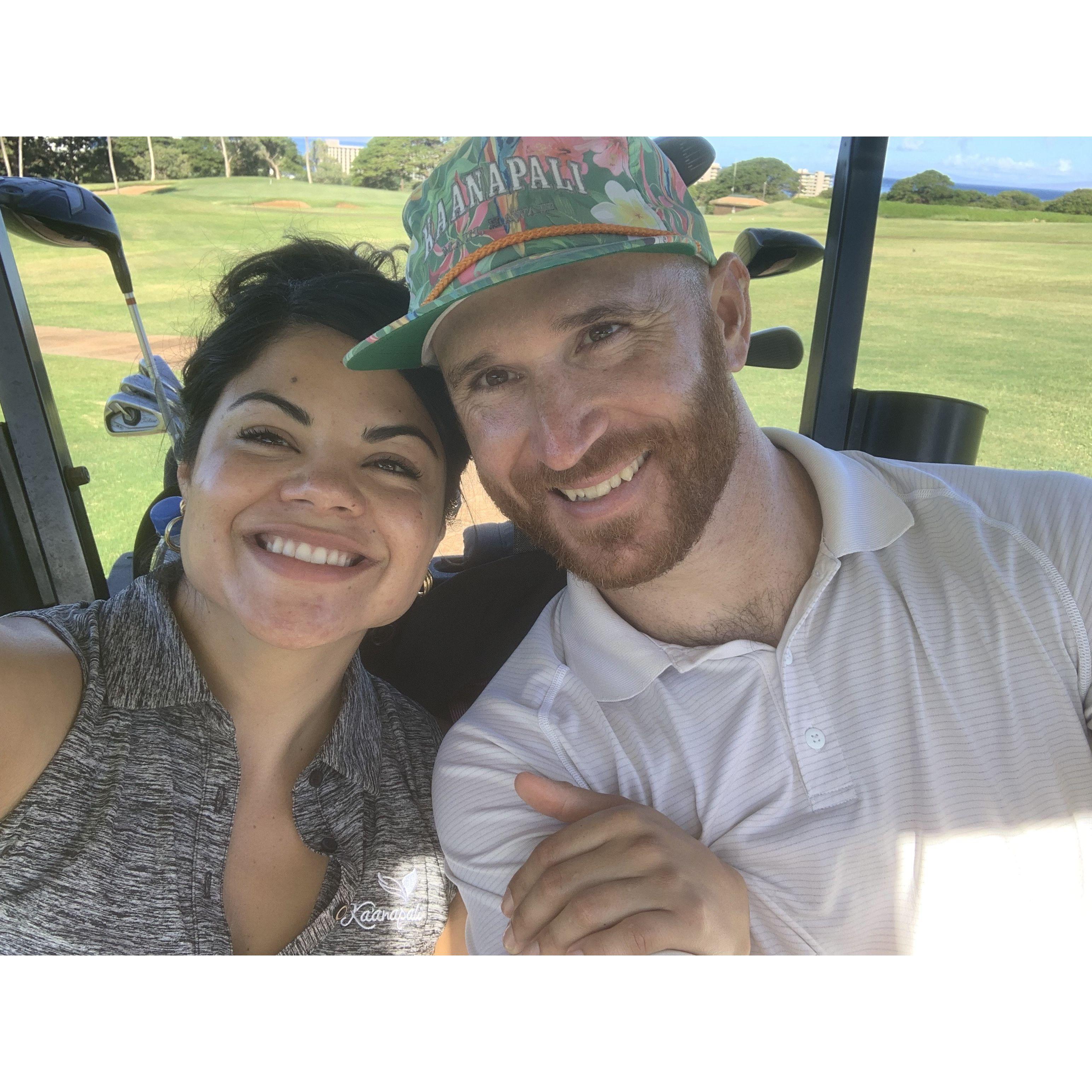 In Hawaii...Lex's first time playing golf...she said she would become a golfer if all courses were as beautiful and she could eat hot dogs at 9am