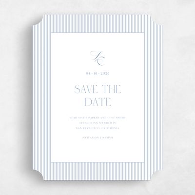 Blue Ticket Wedding Save the Date - Tristabelle Portrait