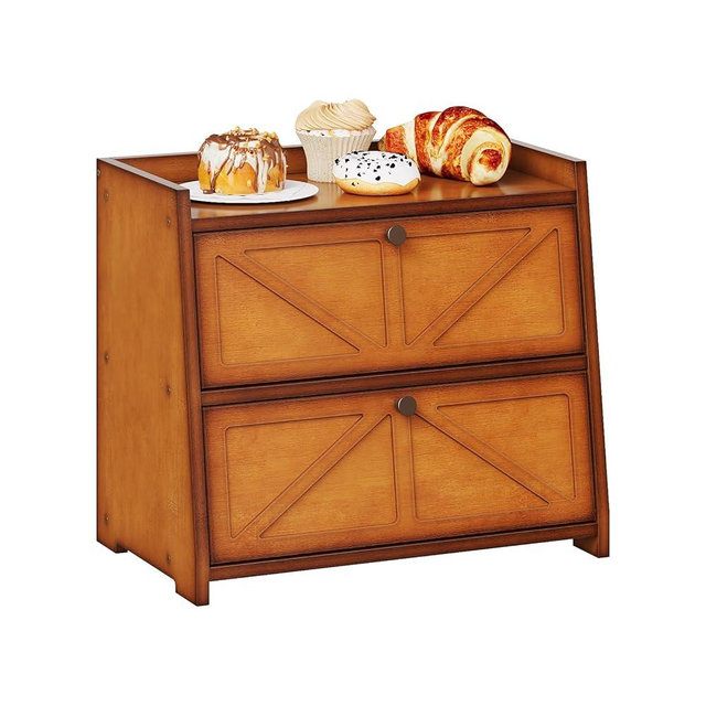Trironsun Vintage Double Layer Bread Box for Kitchen Counter Bamboo Bread Storage Container Large Capacity Bread Storage Bin