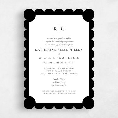 Black Scalloped Wedding Invitation - Blake Frame