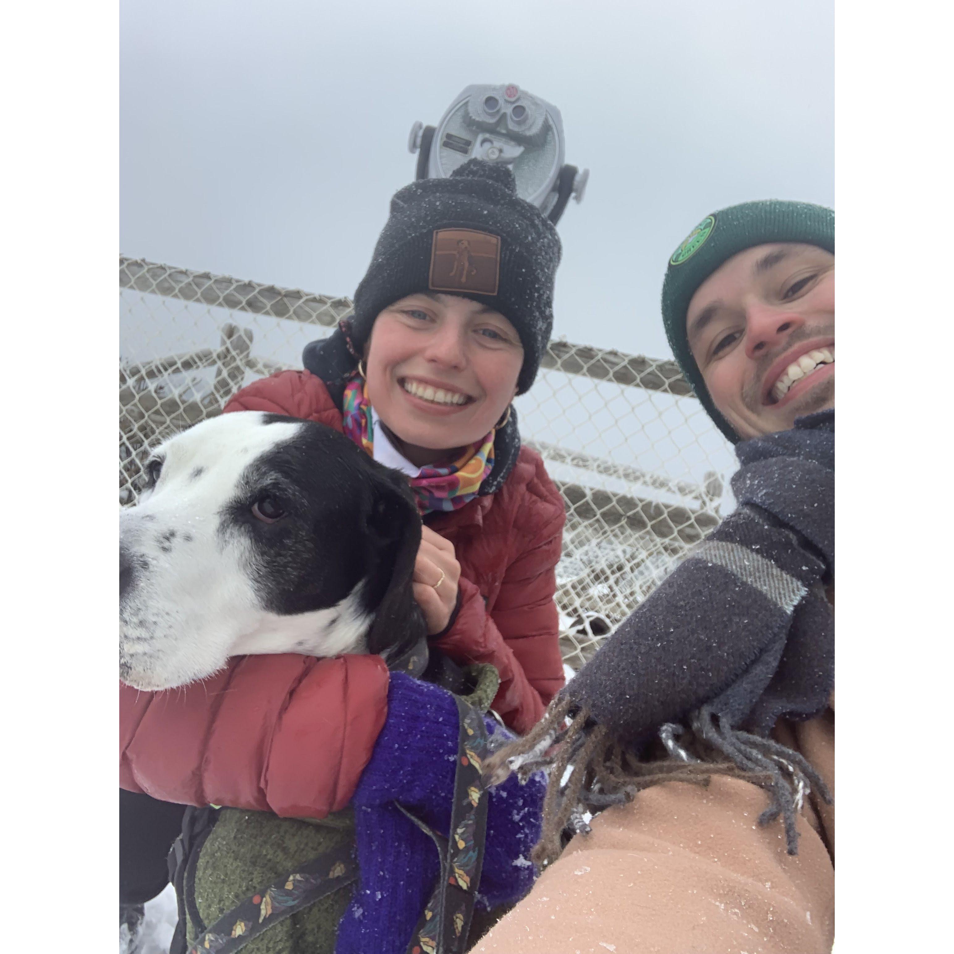 Our engagement at Portland Head Light with Snoopy!