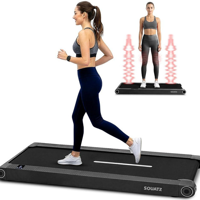 Squatz 2-in-1 Walking Pad Treadmill with Vibration Plates, Compact Under Desk Walking Pad with Remote Control, LED Display, Non-Slip Belt, Quiet 1.0HP Motor for Home or Office Workout