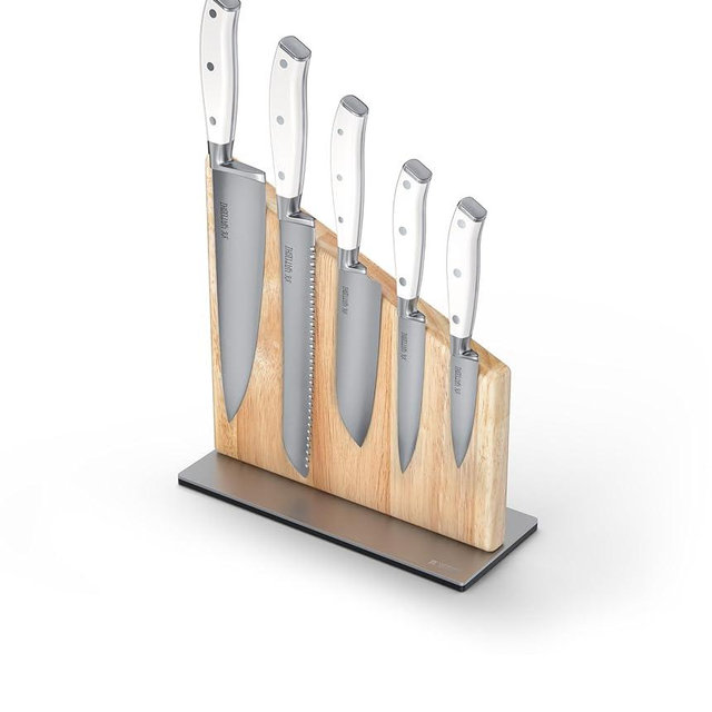 Yatoshi Magnetic Kitchen Knife Block Set 6 Pcs White - Pro Kitchen Knife Set Ultra Sharp High Carbon Steel