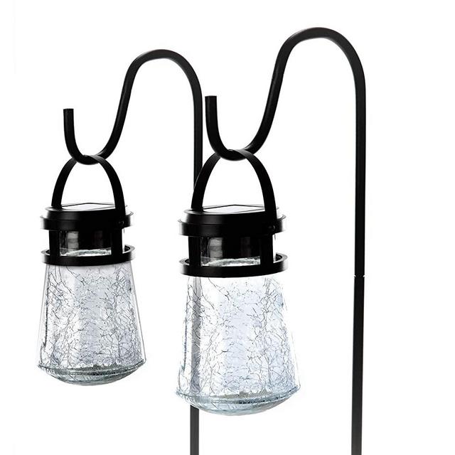 Home Zone Security Solar Pathway Lights - Outdoor 3000K Decorative Large Crackle Glass Garden LED Lights with No Wiring Required (2-Pack)