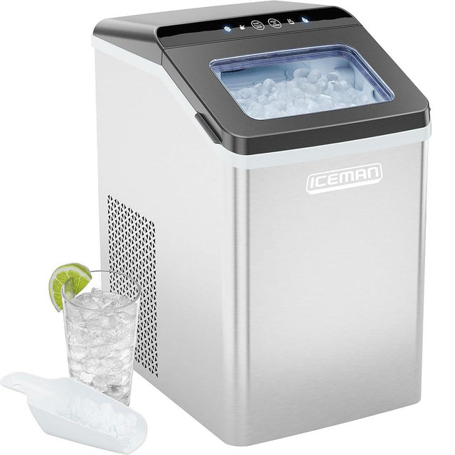 Iceman Pebble Ice Machine, Countertop Nugget Ice Maker Produces Chewable Pellet Ice in 20 Minutes, Makes 33lbs/Day, with One-Touch Cleaning Function and Ice Scoop/Basket Included – Stainless Steel