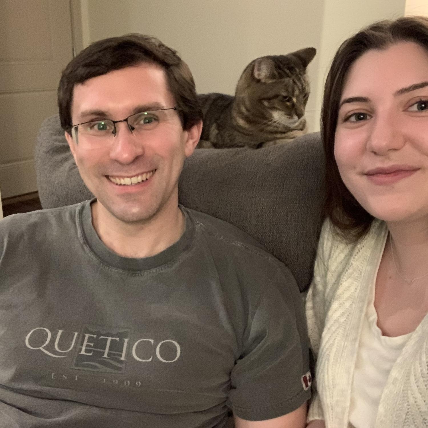First photo together! Ft. one of our cats, Percy