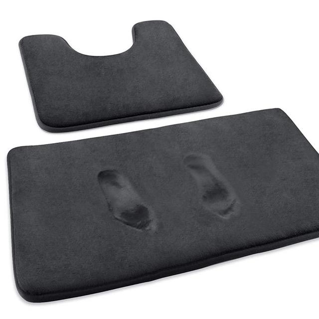 FEELSO Memory Foam Bath Mat Set, Extra Soft 2 Piece Bathroom Rugs Non Slip and Absorbent Mats, 20x31 Inches Floor Mat, 20x20 Inches U-Shaped Contour Rug for Tub Shower & Bath Room (Gray)