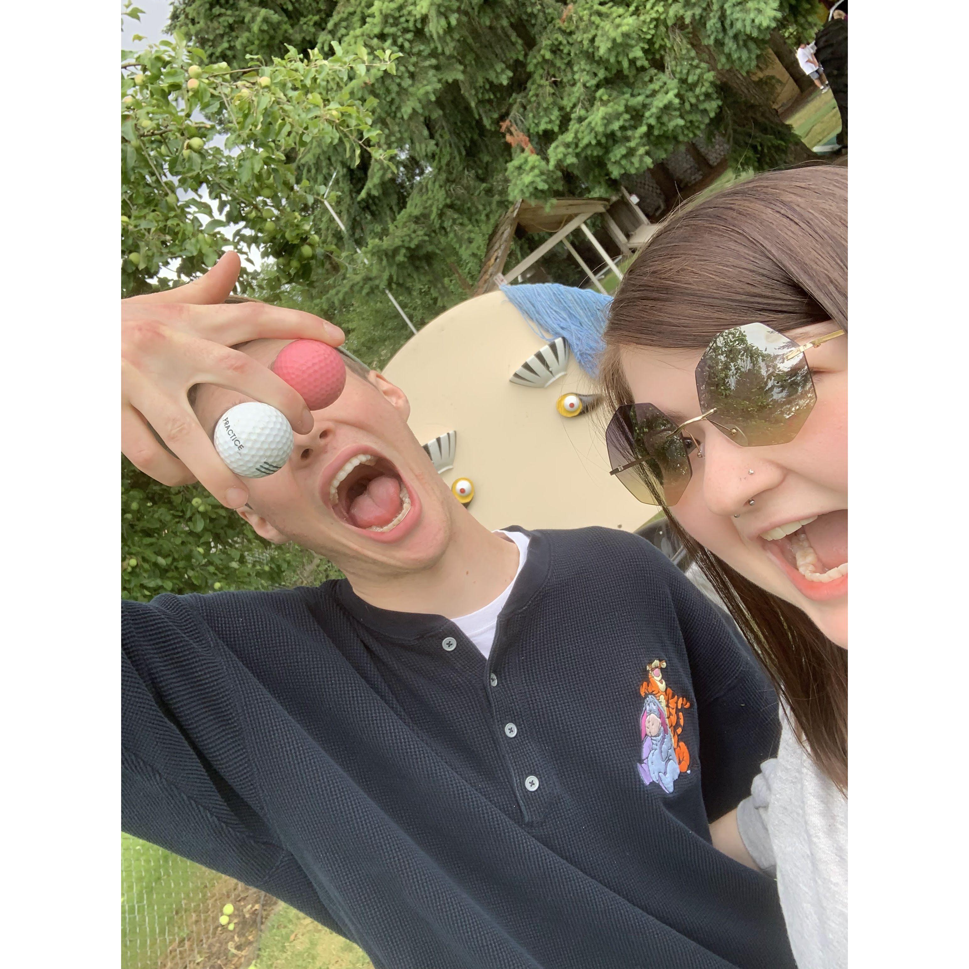 This was one of our first dates. We went mini golfing at the dinkiest spot and had a great time and Desmond got these cool new sunglasses to rival Gabby's already cool sunglasses.
