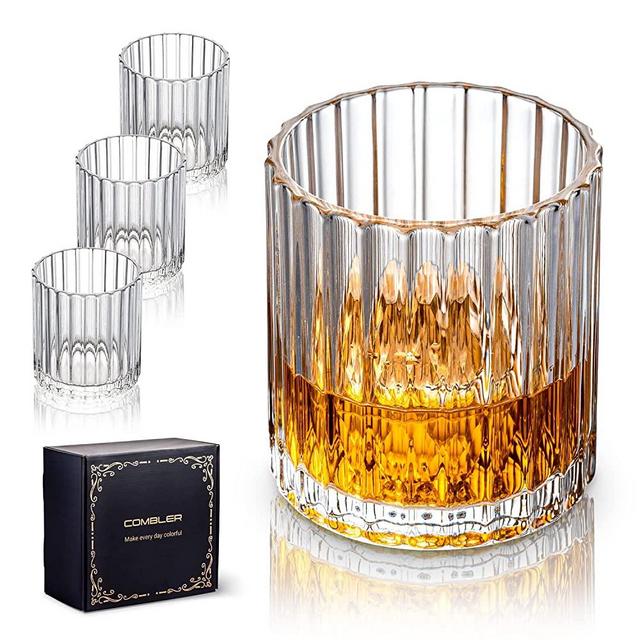 Combler Whiskey Glasses, Bourbon Glass 10oz, Cocktail Glasses Set of 4, Rocks Glasses, Crystal Old Fashioned Glass, Whiskey Gifts for Men, Drinking Glasses for Vodka Scotch Liquor Malt Cognac Rum