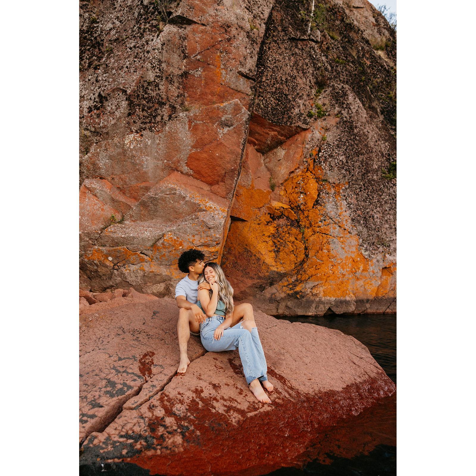 Engagement photo session at Black Beach, Silver Bay...