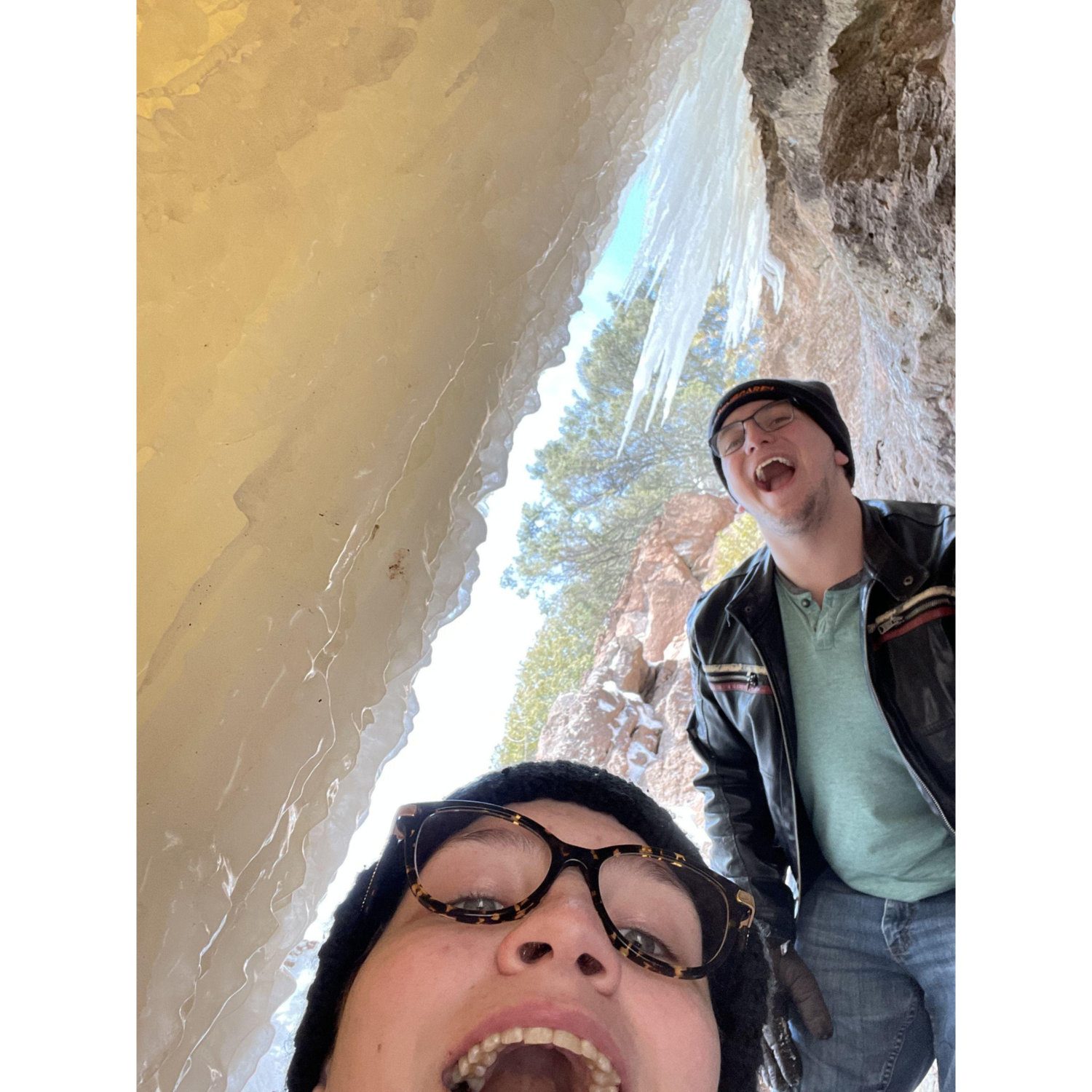 We climbed behind the frozen waterfalls at Gooseberry... so pretty!