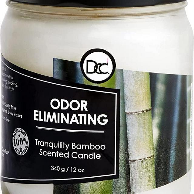 Bamboo Odor Eliminating Highly Fragranced Candle - Eliminates 95% of Pet, Smoke, Food, and Other Smells Quickly - Up to 80 Hour Burn time - 12 Ounce Premium Soy Blend