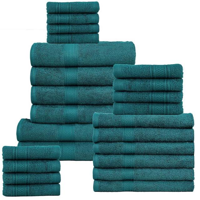 HILLFAIR 100% Cotton Towels Set for Bathroom, Quick Drying, High Absorbent 24Pc Towel Set, 2 Bath Sheets, 4 Bath Towels, 6 Hand Towels, 4 Fingertip Towels, 8 Washclothes: Teal
