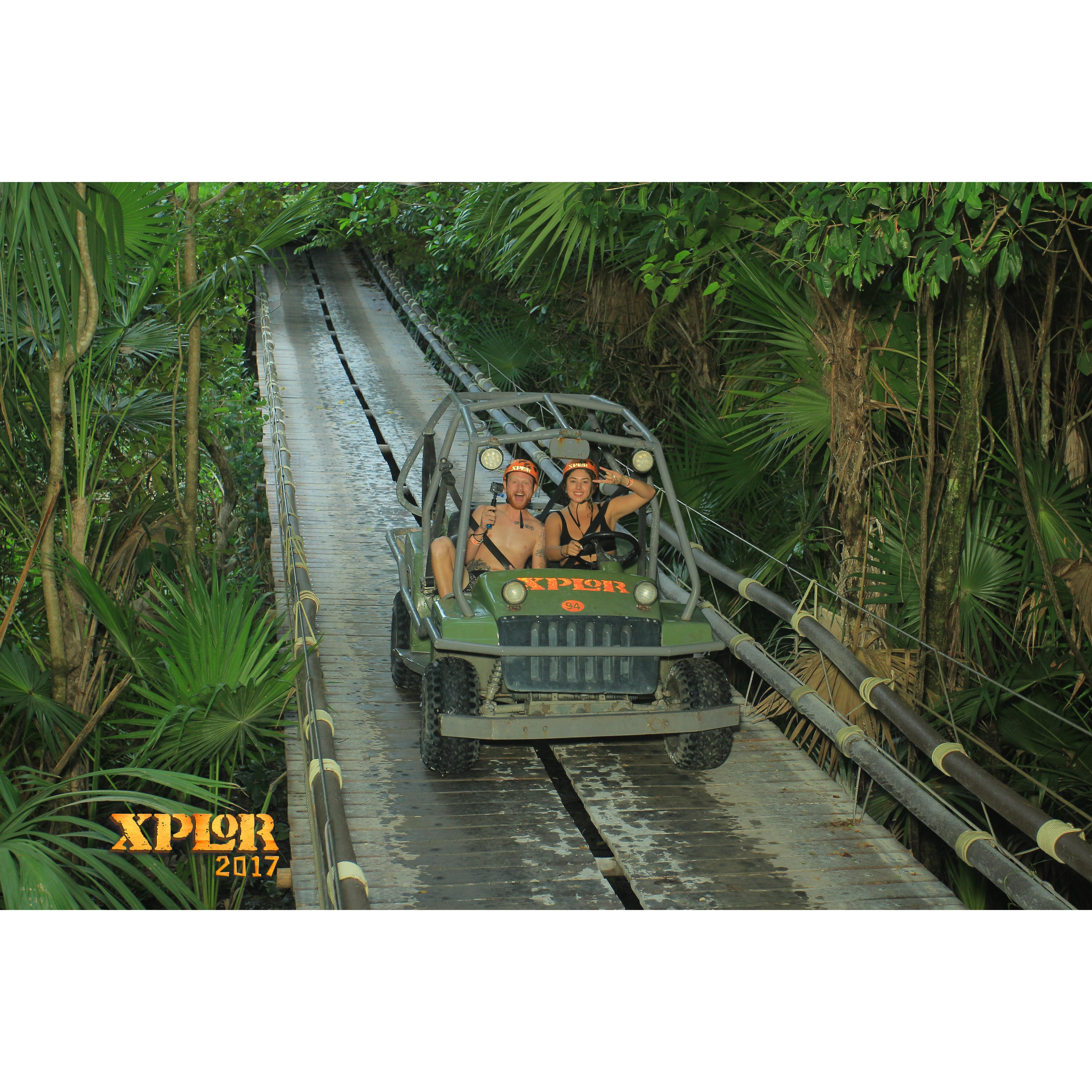 Driving through the jungle in Cancun at Xplor.