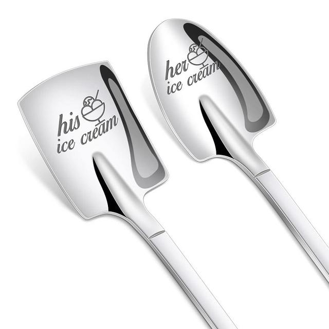 PRSTENLY Gifts for Him Her, 2 Pcs His and Hers Gifts Ice Cream Spoons Stainless Steel Couple Gifts, Birthday Wedding Anniversary Engagement Gifts for Couples Him Her