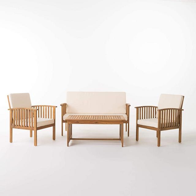 Christopher Knight Home Carolina Outdoor Acacia Sofa Set, 4-Pcs Set, Light Blue