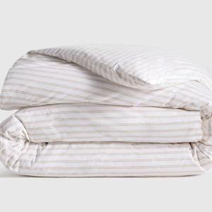 Classic Organic Percale Duvet Cover in Double Stripe Toffee