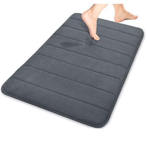 Yimobra Memory Foam Bath Mat Large Size, 31.5 x 19.8 Inches,Soft and Comfortable, Super Water Absorption, Non-Slip, Thick, Machine Wash, Easier to Dry for Bathroom Floor Rug , Dark Gray