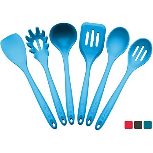 StarPack Basics XL Silicone Kitchen Utensil Set (6 Piece), High Heat Resistant to 480°F, Hygienic One Piece Design, Large Non Stick Spatulas & Serving Utensils (Teal Blue)