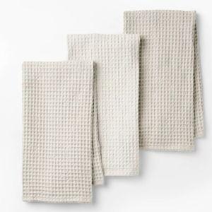3pc Waffle Kitchen Towels Light Grey